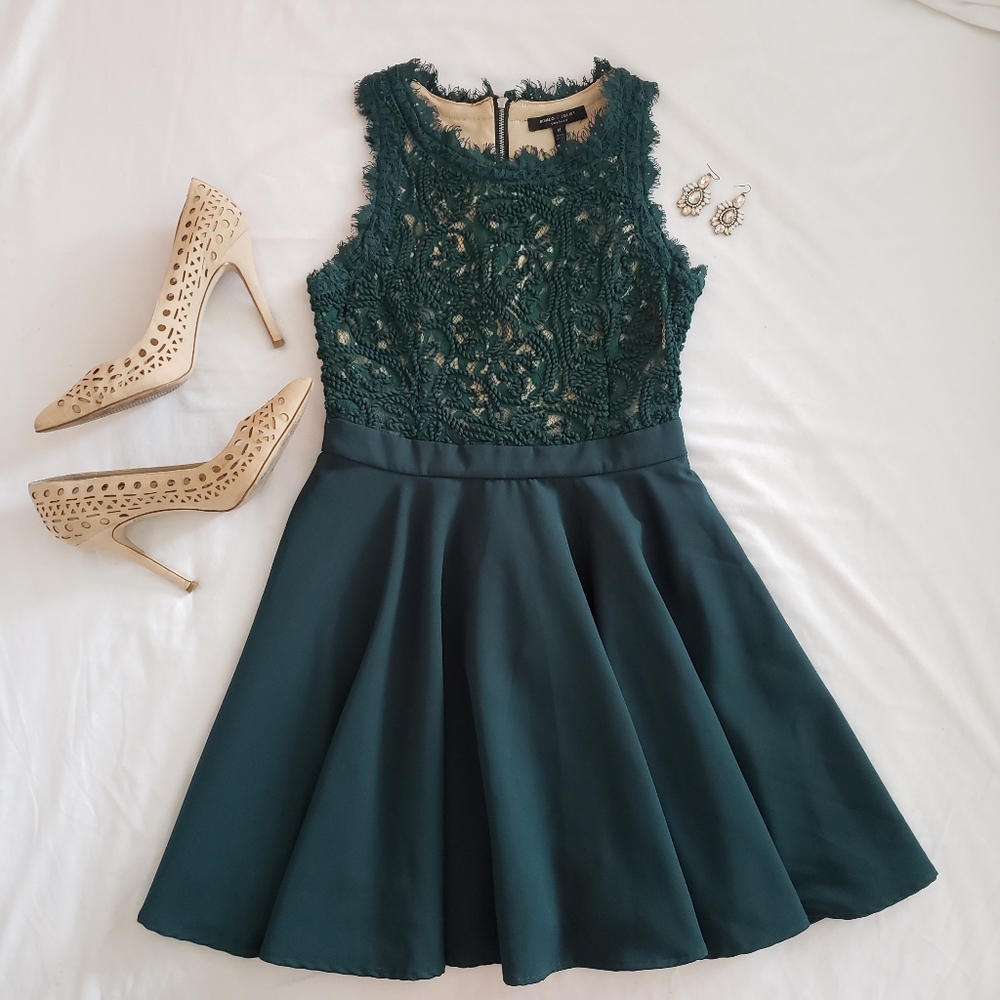 Deep green embroidered cocktail dress